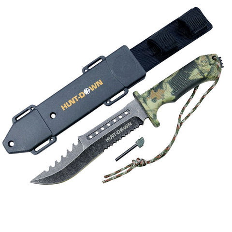 Hunt-Down 12" Survial Hunting Knife with ABS Sheath  and Fire Starter New 9817