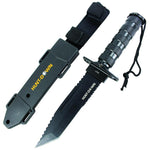 Hunt-Down 12" Black Color Fixed Blade Survival Knife - Survival Kit & Compass 9827