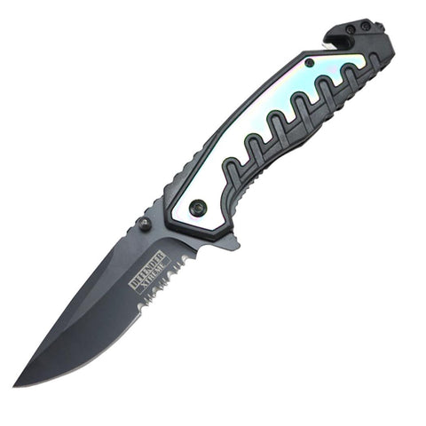 Defender-Xtreme 9" Rainbow & Black Spring Assisted Folding Knife with Belt Clip 9875