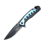 Defender-Xtreme 9" Blue and Black Spring Assisted Folding Knife with Belt Clip 9878