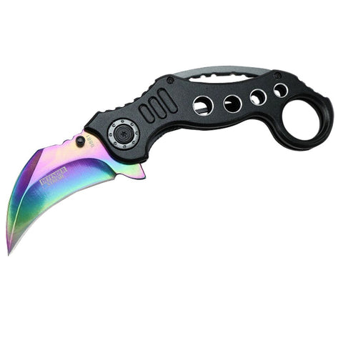 Defender-Xtreme 7" Spring Assisted Rainbow Handle Skinner Knife Steel Blade New 9881