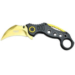 Defender-Xtreme 7" Spring Assisted Gold & Black Handle Skinner Knife Steel Blade 9882