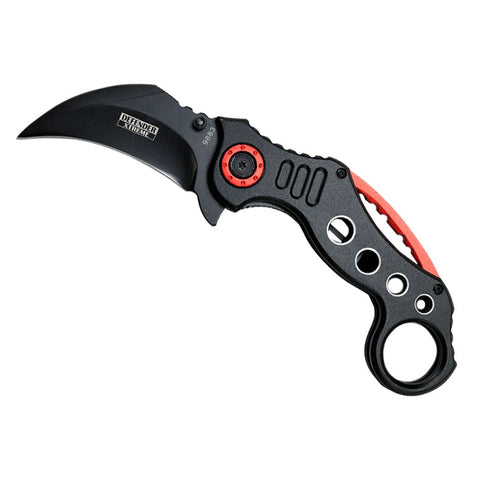 Defender-Xtreme 7" Spring Assisted Red and Black Handle Skinner Knife Steel Blade 9883