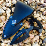 Hunt-Down 5" Push Dagger Hunting Knife with Leather Sheath  Black Cord  Handle 9916