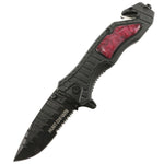 Hunt-Down 8.5" Red spring assisted folding knife Belt Cutter Glass Breaker 3CR13 Steel 9976