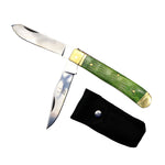 TheBoneEdge 8" Green Horn Handle Practical Dual-Bladed Folding Pocket Knife