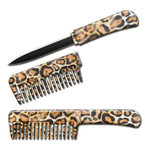 Self Defense Brush Comb With Hidden Knife - Leopard Skin