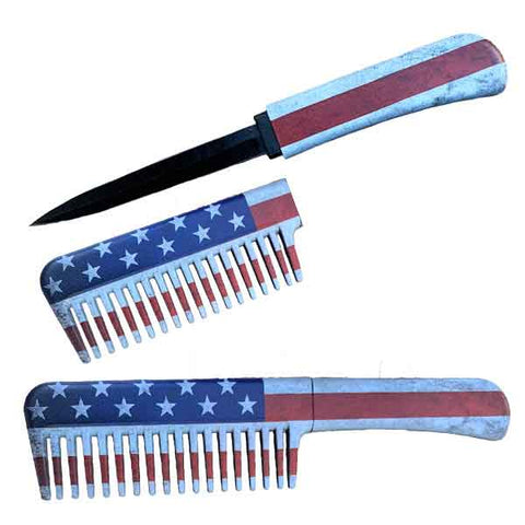 Self Defense Brush Comb With Hidden Knife - American Flag