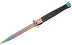 Spring-Assist Folding Knife Extra Long Stiletto Blade 13in Overall Black Rainbow- G10