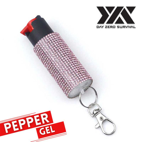 Personal Defense Tactical Pepper Gel Key Ring - Pink Jeweled Design