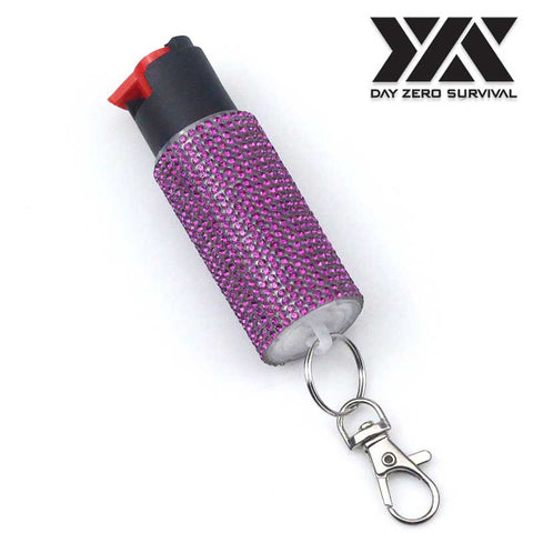 Purple Jeweled Design Pepper Spray Self Defense Key Ring