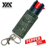 Personal Defense Tactical Pepper Gel Key Ring - Green Jeweled Design