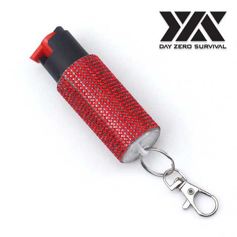 Red Jeweled Design Pepper Spray Self Defense Key Ring