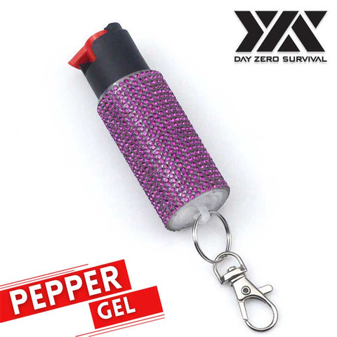 Personal Defense Tactical Pepper Gel Key Ring - Purple Jeweled Design