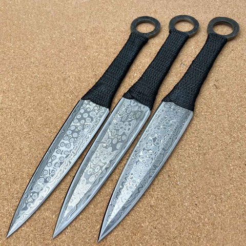 Pack of 3 Damascus Throwing Kunai Knife, Sharp Throwers - 12 Inches