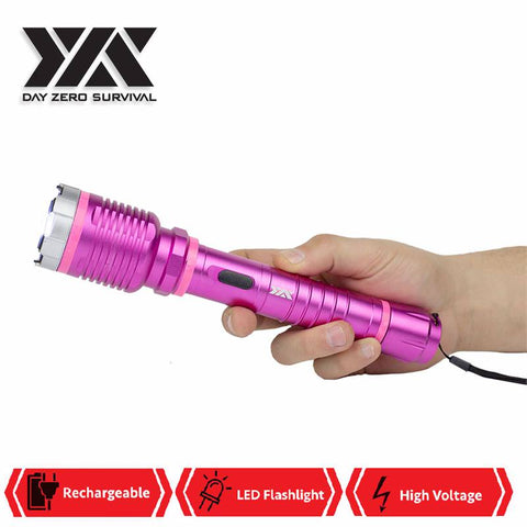 DZS Special Force Pink Tactical Metal Stun Gun Rechargeable LED Flashlight