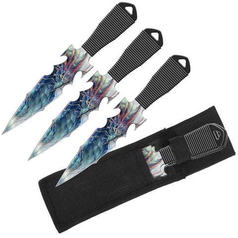 Ice Dragon Throwing Knife Set - Set of 3 Throwers with Sheath