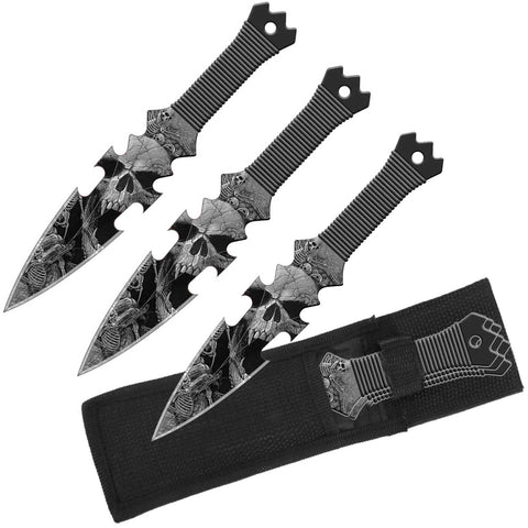 Cryptic Skull Throwing Knife Set and Sheath - Set of 3 Throwers