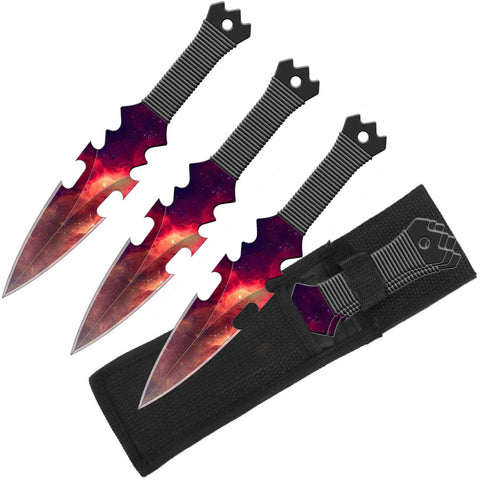 Red Nebula Throwing Knife Set and Sheath - Set of 3 Throwers