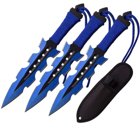 Blue & Black Throwing Knife Set with Sheath - Set of 3 Throwers