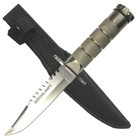 8.5" Silver Stainless Steel Emergency Survival Knife with Kit and Sheath