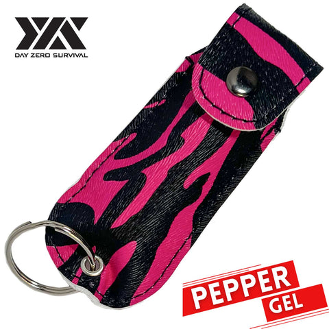 DZS Tactical Defense Pepper Gel - Pink Zebra Premium Keychain Leather Case