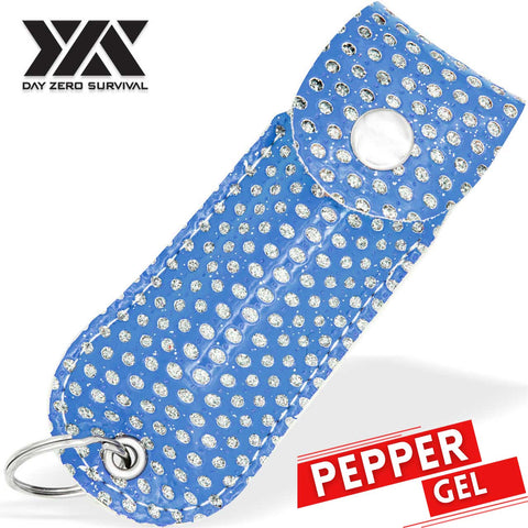 DZS Tactical Defense Pepper Gel - Blue Bling Keychain Leather Case