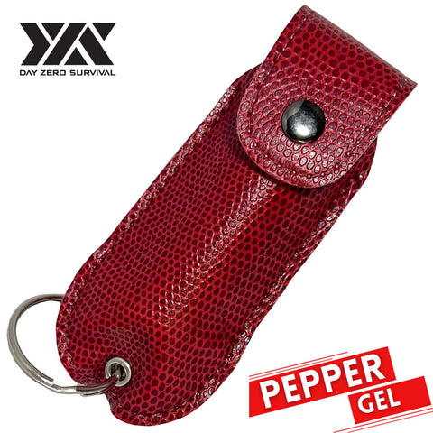 DZS Tactical Defense Pepper Gel - Red Snake Skin Pattern Leather Case