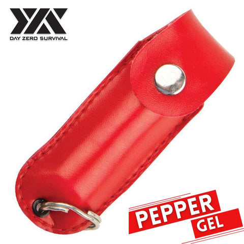 DZS Tactical Defense Pepper Gel - Red Premium Keychain Leather Case