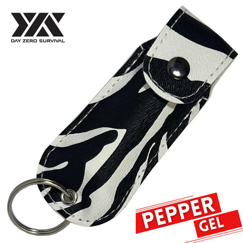 DZS Tactical Defense Pepper Gel - Black Zebra Premium Keychain Leather Case
