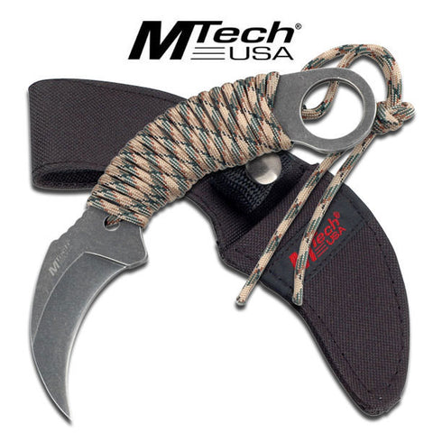 Paracord Wrapped Gray Stone Karambit Tactical Fixed Blade Knife