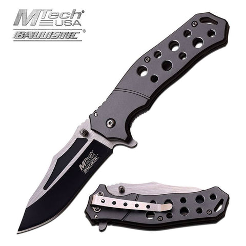 Grey Handle MTech Tactical Spring Assist Open Knife Two-Tone Blade