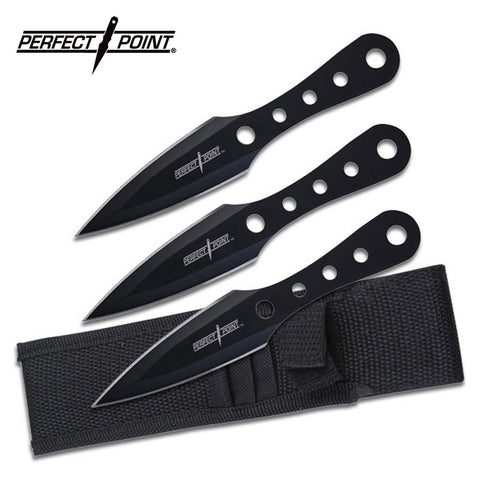 3pc Black Light Stainless Steel Throwing Knives Set 6" Overall