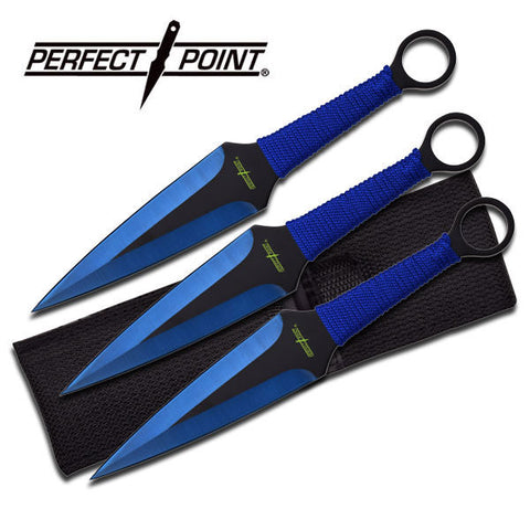 Dual Edge Blue Kunai Throwing Knives Dagger 3-Pc Set 9"