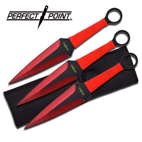 Dual Edge Red Kunai Throwing Knives Dagger 3-Pc Set 9"