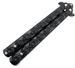 BUTTERFLY Folding Knife with skulls BLACK