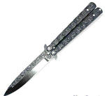 BUTTERFLY Folding Knife with skulls BLACK