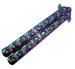 9.10 Inch Solid Steel Skull Butterfly Folding Knife (Titainium)