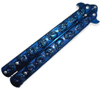 9.10 Inch Solid Steel Skull Butterfly Folding Knife (Blue)