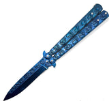 9.10 Inch Solid Steel Skull Butterfly Folding Knife (Blue)