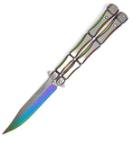 “Bones” Butterfly Knife – 1065 Steel – Rainbow