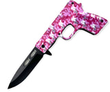Pistol Spring Assisted Folding Knife- Pink Camo