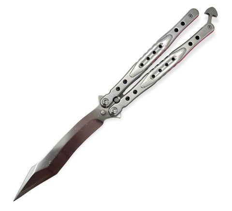 Silver Reverse Tanto Blade Solid Stainless Handle (Real Folding Knife)- Butterfly