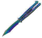 RAINBOW Reverse Tanto Blade Solid Stainless Handle (Real Folding Knife) Butterfly