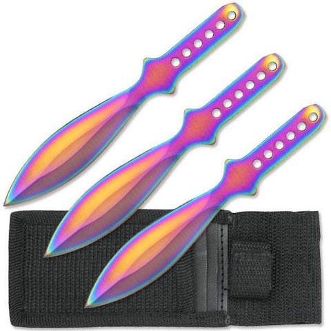 3 Pc. Rainbow Fantasy Metal Throwing Knife Set 6 inch Overall