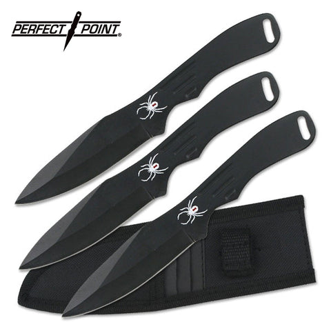 3 Piece 8" Black Stainless Steel Throwing Knives with Spider Graphic