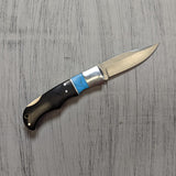 3.5" BLUE BABY FOLDER (BLACK) FOLDING KNIFE PAKKAWOOD AND TURQUOISE