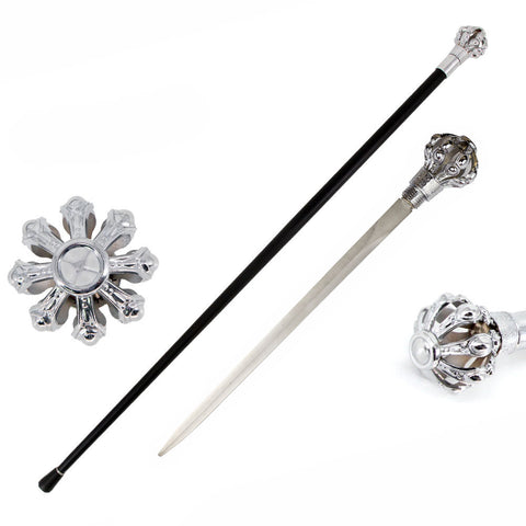 Silver Crown Knob Walking Cane Sword