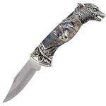 8" Overall Wolf Head Lockback Folding Pocket Knife in a Gift Box Style-6