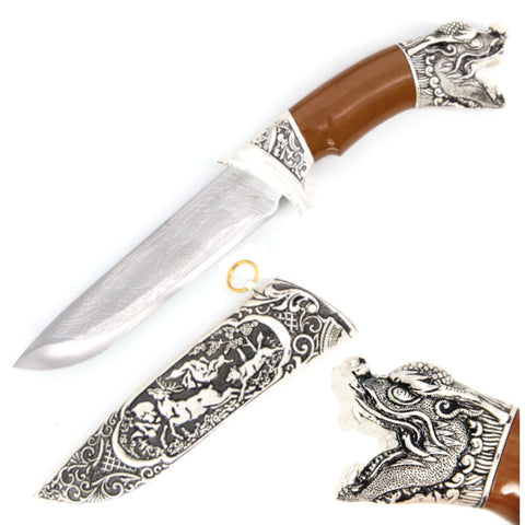 Dragon Head Dagger Fixed Blade Hunting Knife With Scabbard